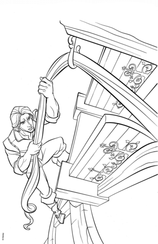 Flynn Rider Climbs Rapunzel'S Tower Coloring Page